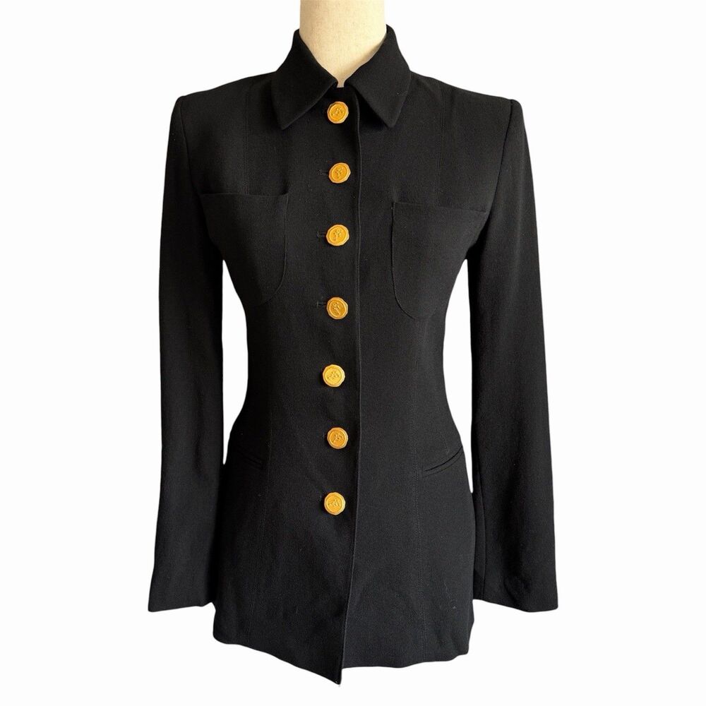 Daniel Hechter Parisian Chic Wool Blazer Jacket 36 Small 4 Nipped Waist Corpcore